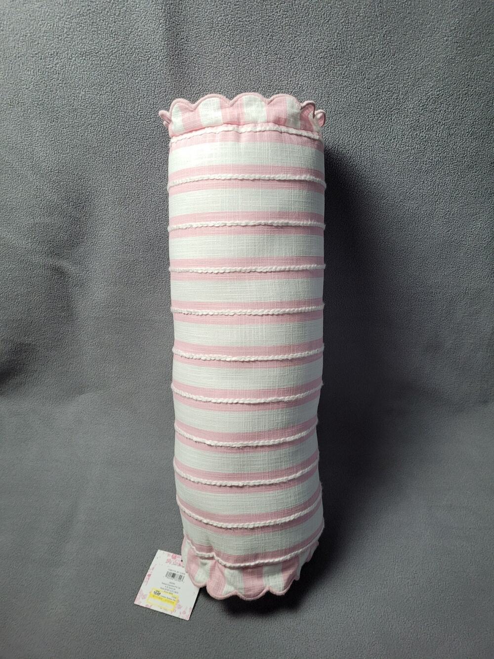 Target Decorative Pink Striped Bolster Pillow Scalloped Ruffle Edges 8" x 20"